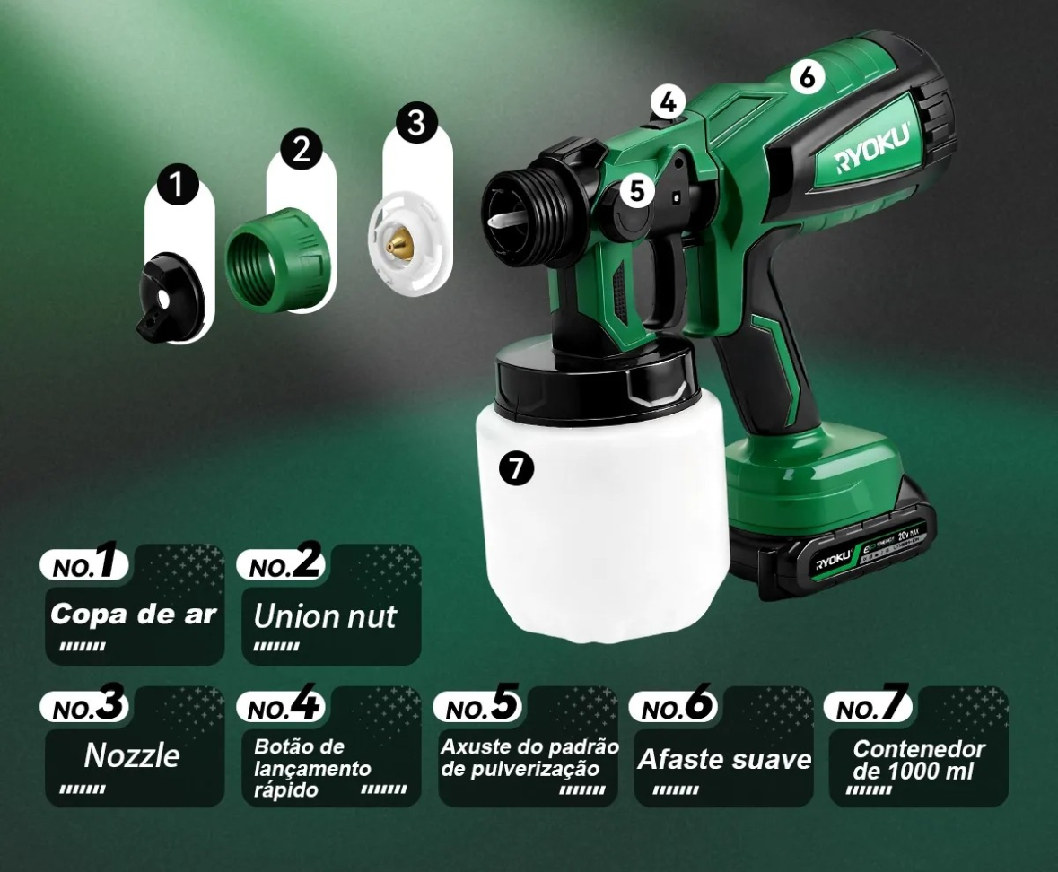 PULVERIZADOR DE TINTA SEM FIO PISTOLA DE PINTURA 20V COM 2  BATERIAS. - #5