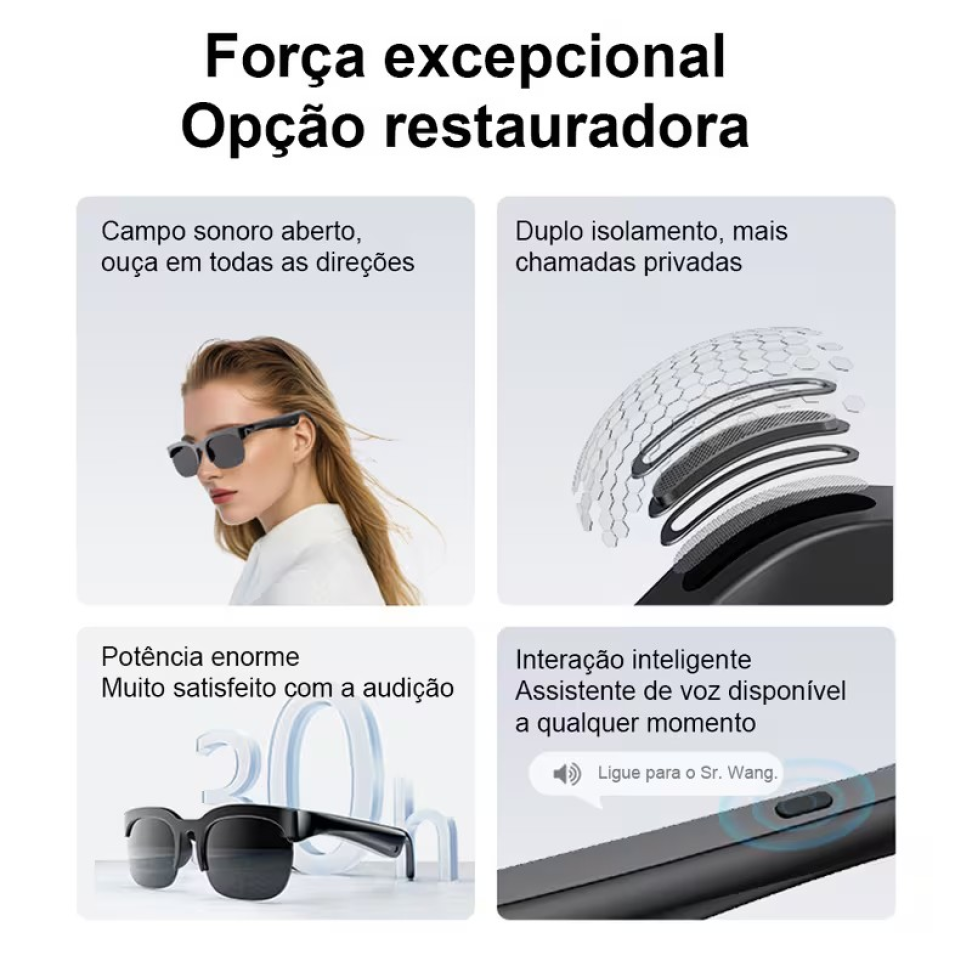 ÓCULOS INTELIGENTE COM FONE DE OUVIDO SEM FIO. chamada, música, controle remoto para fotos e assistente de voz. - #6
