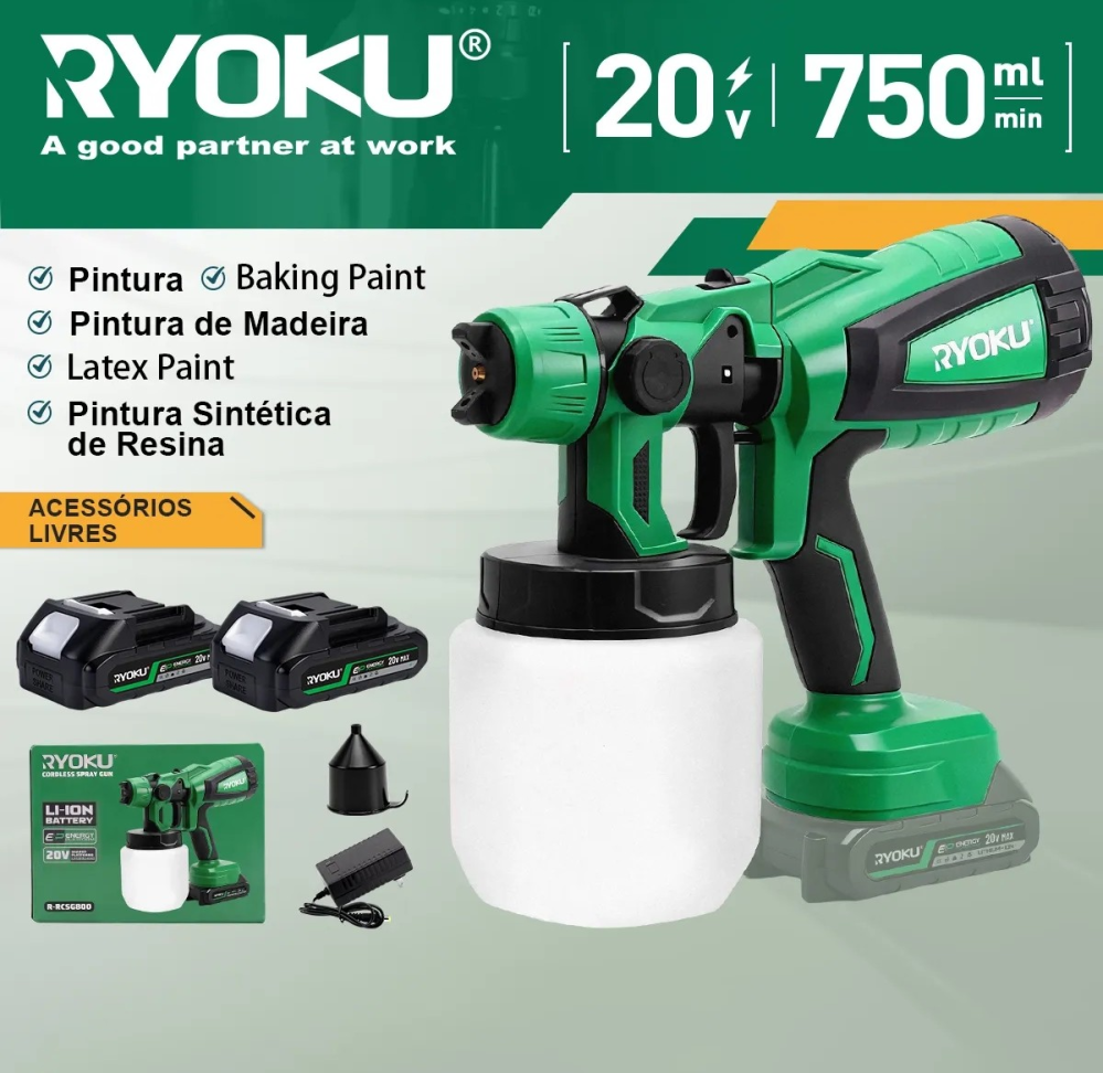 PULVERIZADOR DE TINTA SEM FIO PISTOLA DE PINTURA 20V COM 2  BATERIAS. - #2