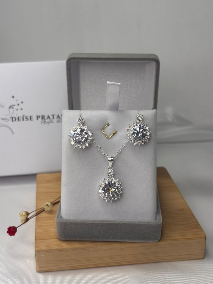 CONJUNTO ZIRCONIA REDONDA C/ ZIRCONIAS EM VOLTA