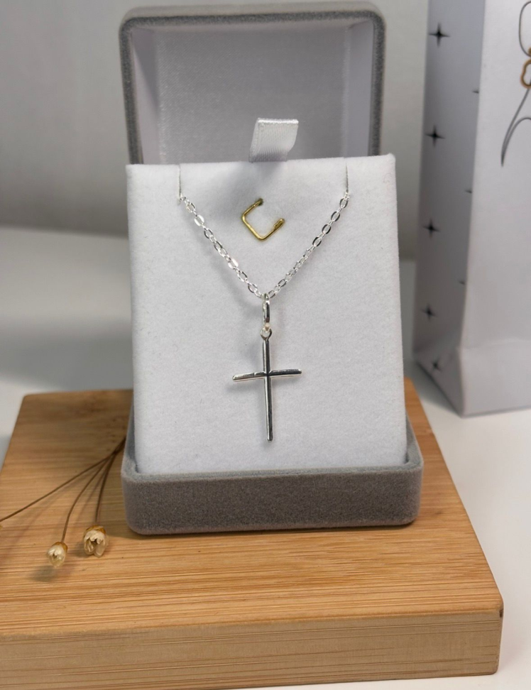 Corrente Elo Português Achatado Pingente Crucifixo P