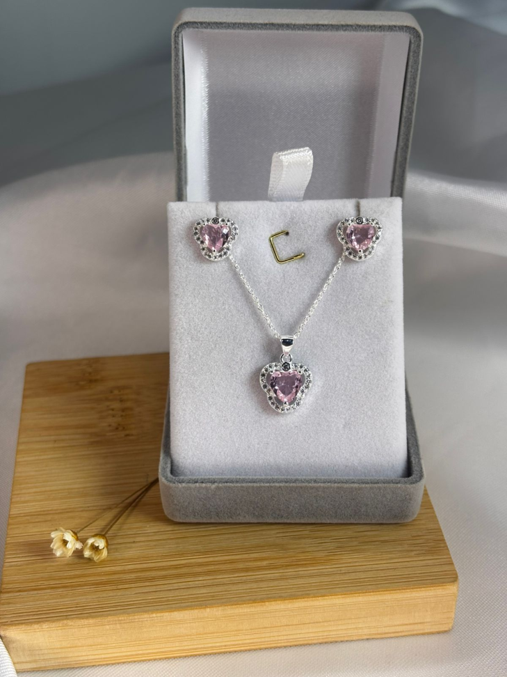 Conjunto Coração Rosa em Flor