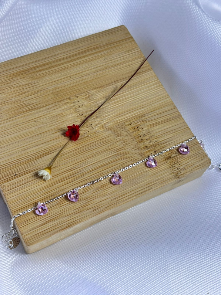 Pulseira 7 pedras Coração Rosa