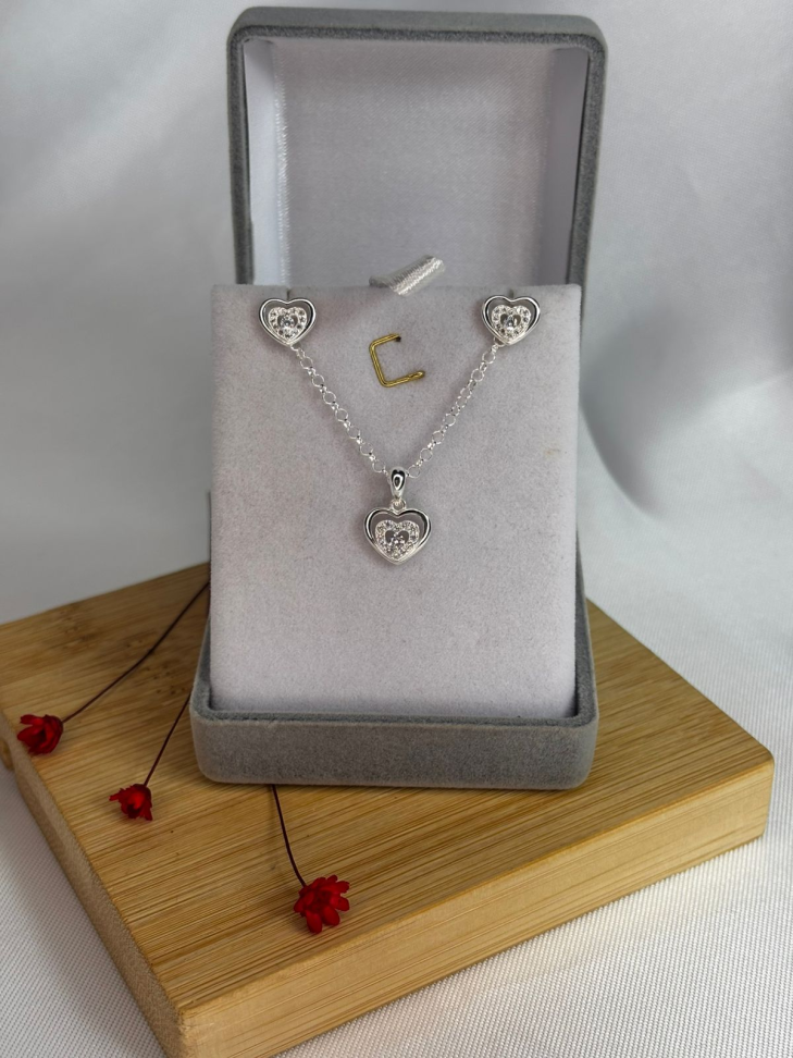 Conjunto Coração Duplo Zirconia