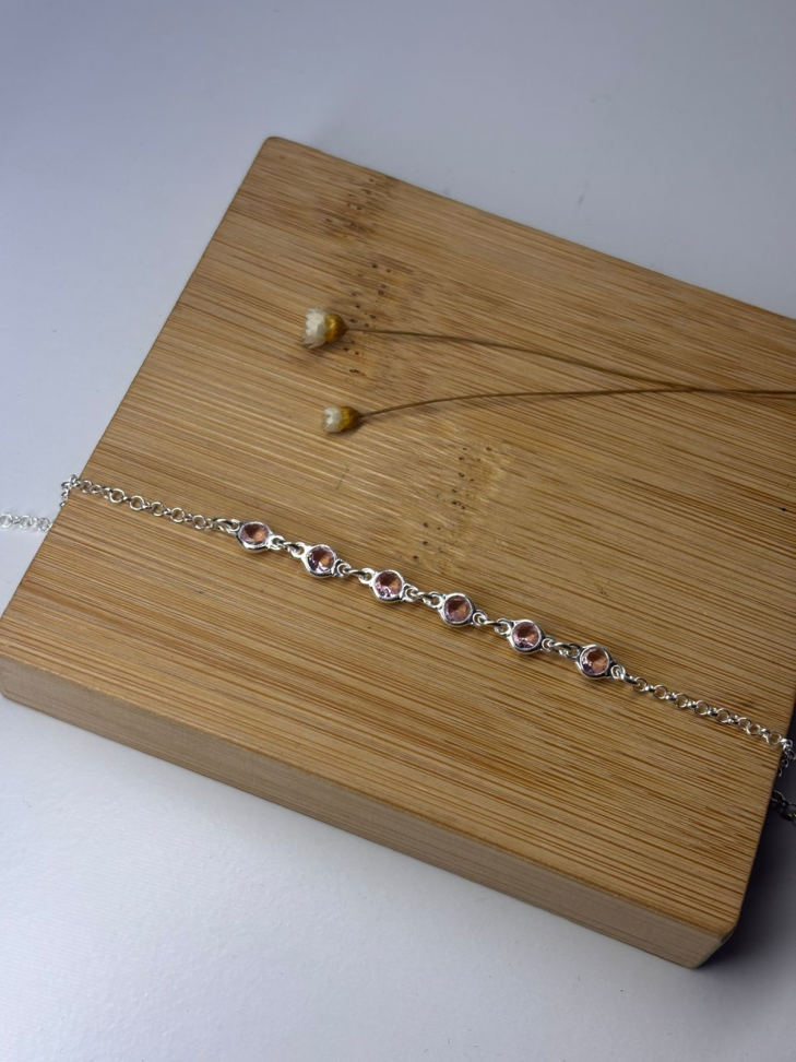 Pulseira 6 Zircônias Redondas - Rosa