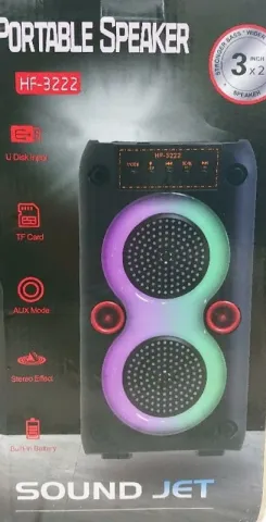 Boxa portabila HF-3222, cu Bluetooth, Wireless, 2 difuzoare de 8 cm RGB, Super Bass, Stick USB, Card, AUX, Radio FM
