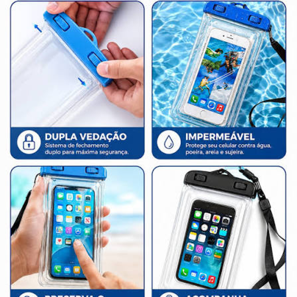 Bolsa Capa à Prova d’Água para Celular – Com Touchscreen Funcional - Inclui Cordão 01