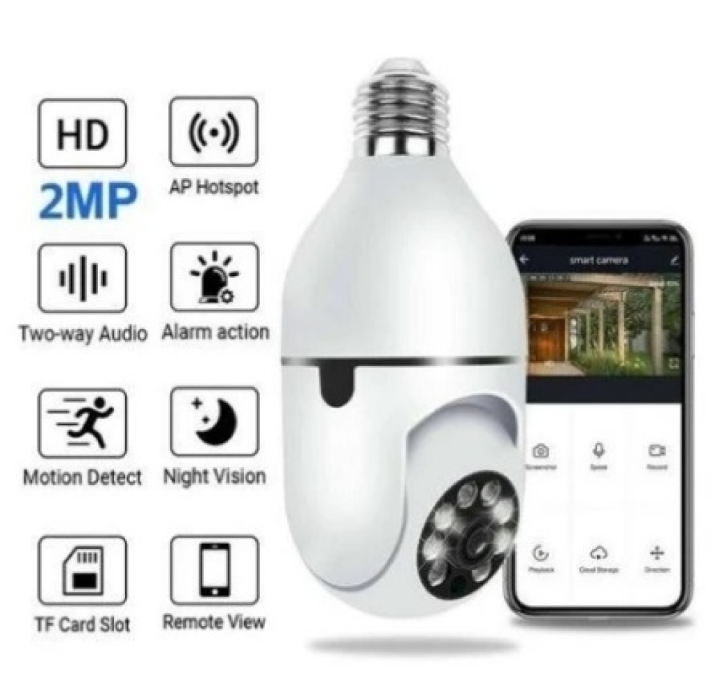 Câmeras Lampada De Segurança Ip Wifi Com Visão Noturna Interna Externa App Yoosee Espiã 360º Cor Branco