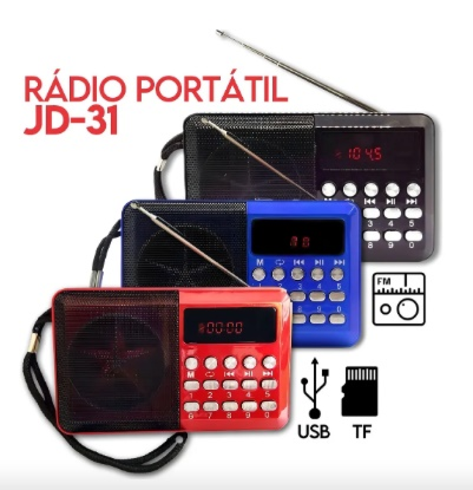 Radio Fm Portátil Entrada Pendrive Bluetooth Recarregável Cor Preto