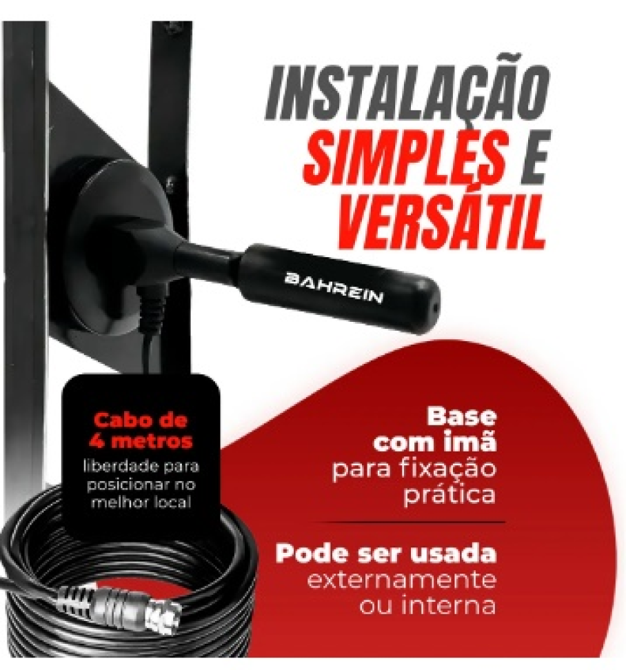 Produto ExemploAntena Sinal Digital 4k Smart Tv Interna Externa Amplificador Hdtv Uhf Cabo Com Cabo Longo De 5 Metros Preto Com Base Magnética Bahrein - #4