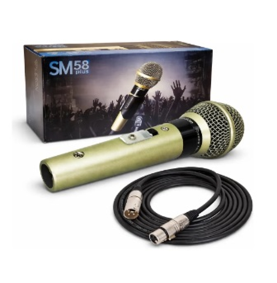 Microfone Le son Sm58 Plus Corpo Metálico Cabo Cannon Xlr Balanceado 5 metros Cor Champanhe