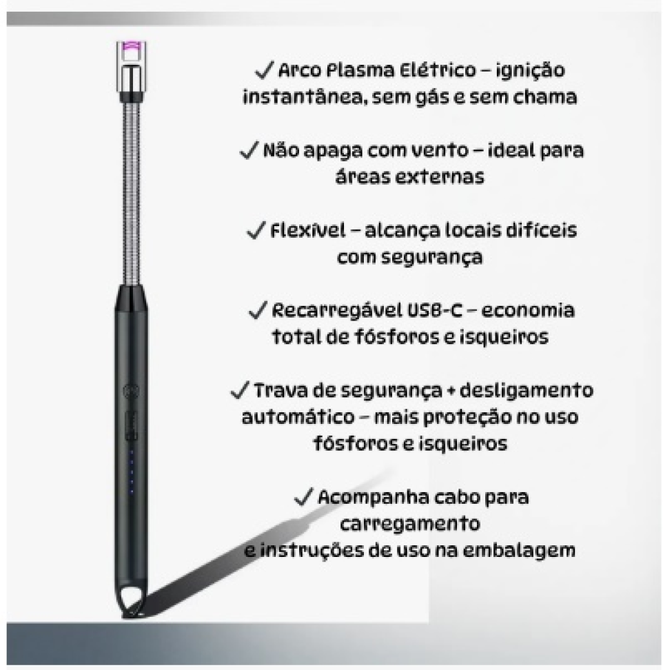Acendedor Eletrônico Fogão Velas Flexível Recarregável Usb C Preto - #4