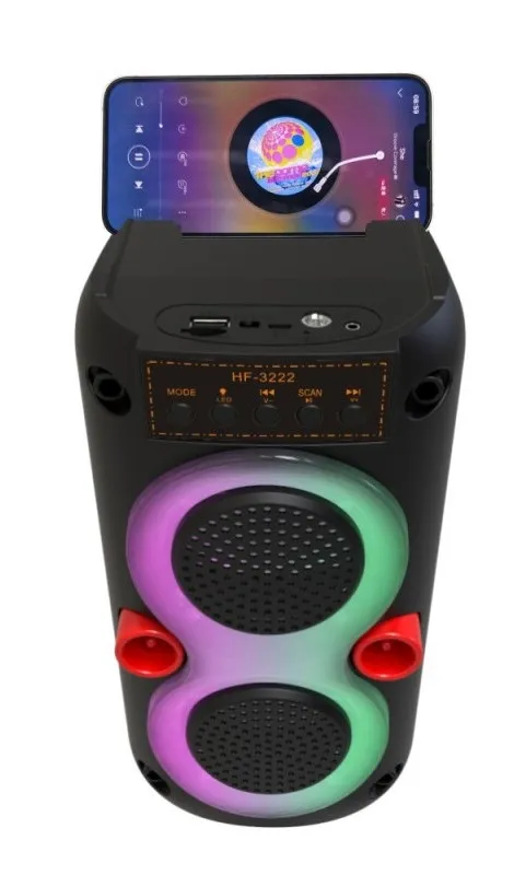 Boxa portabila HF-3222, cu Bluetooth, Wireless, 2 difuzoare de 8 cm RGB, Super Bass, Stick USB, Card, AUX, Radio FM - #1