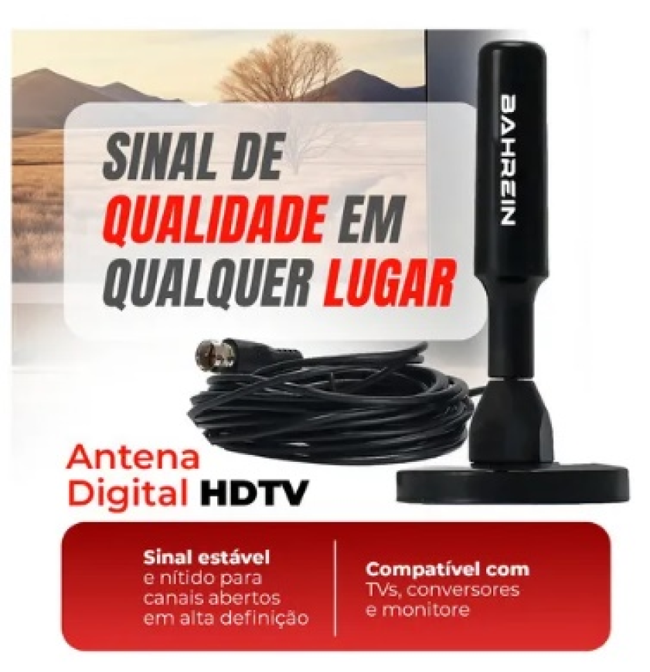 Produto ExemploAntena Sinal Digital 4k Smart Tv Interna Externa Amplificador Hdtv Uhf Cabo Com Cabo Longo De 5 Metros Preto Com Base Magnética Bahrein - #3