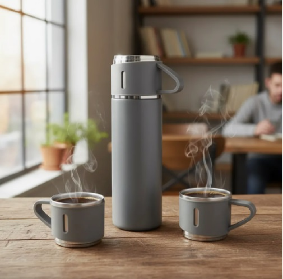 Kit Garrafa Térmica  500ml Vacuum Flask Set C/ 3 Xicaras