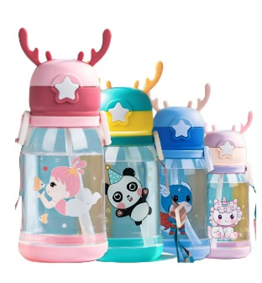 Garrafa de água infantil alce portátil criança garrafinha cor rosa