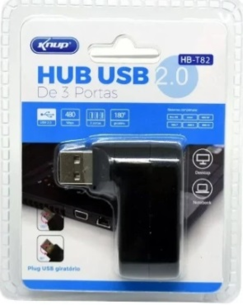 Hub Usb 3 Portas Pc Notebook Portátil Gira 180° 2.0 Knup HB