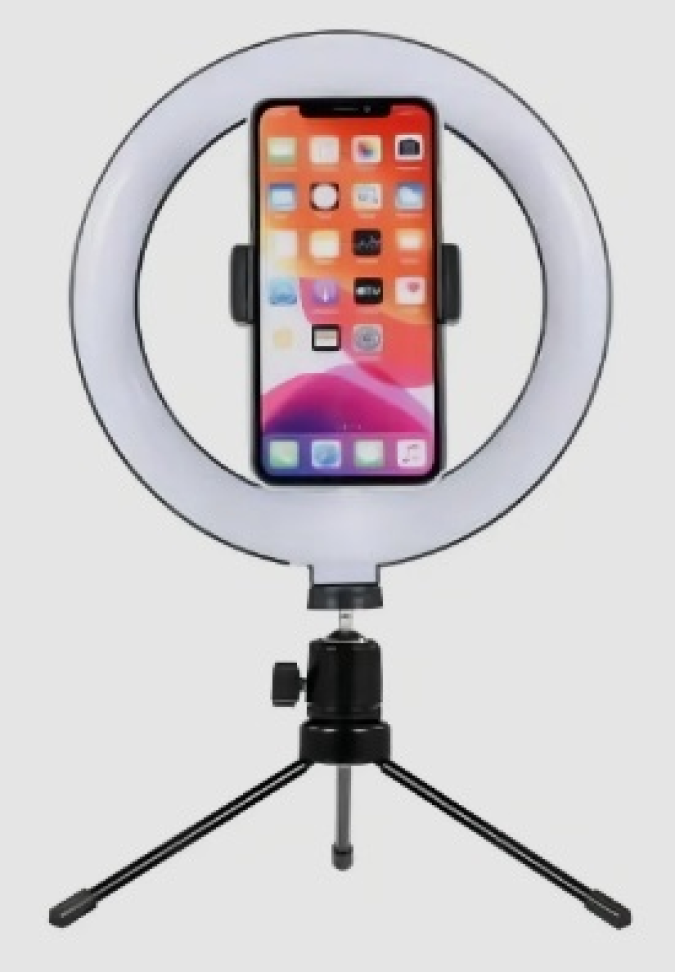 Ring Light 8" com Tripé Mesa 3 Modos de Luz e Suporte Celular USB