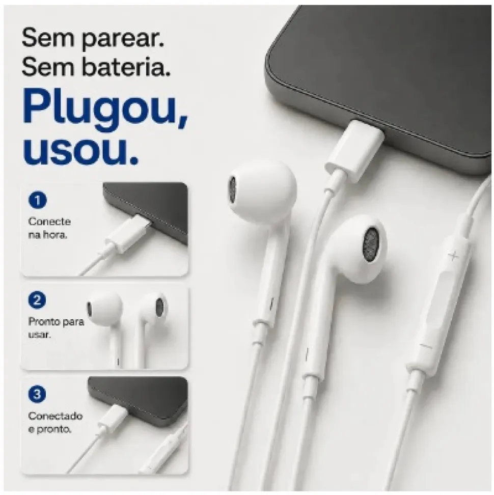 Fones De Ouvido Usb-c Tipo C Com Microfone Integrado Som Estéreo Alta Qualidade Controle De Chamadas