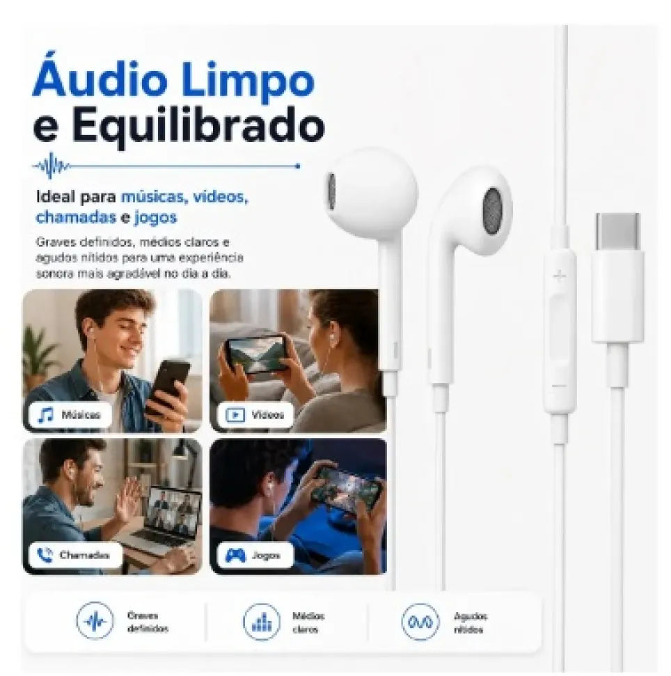 Fones De Ouvido Usb-c Tipo C Com Microfone Integrado Som Estéreo Alta Qualidade Controle De Chamadas - #3