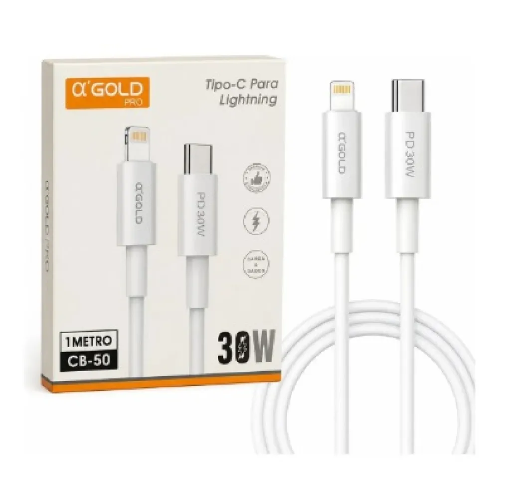 Cabo iPhone Tipo C Lightning 30w Carregador Turbo 1 Metro