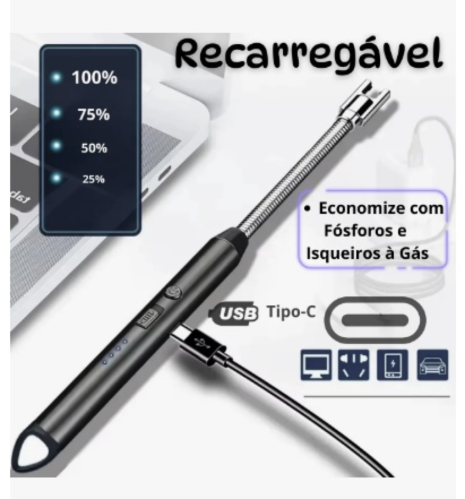 Acendedor Eletrônico Fogão Velas Flexível Recarregável Usb C Preto - #3