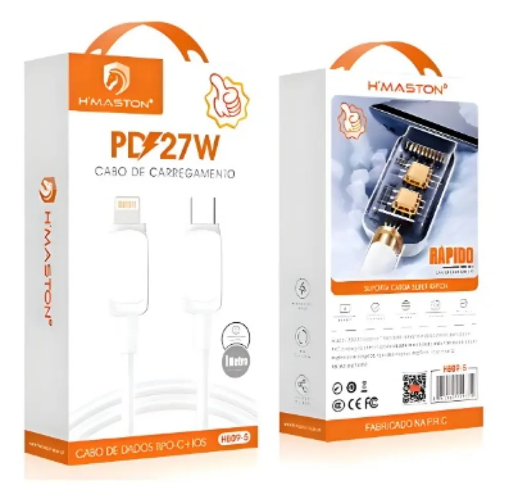 Cabo Lightning / Tipo-c 27w 1 Metro Hb09-5 - H'maston Cor Branco