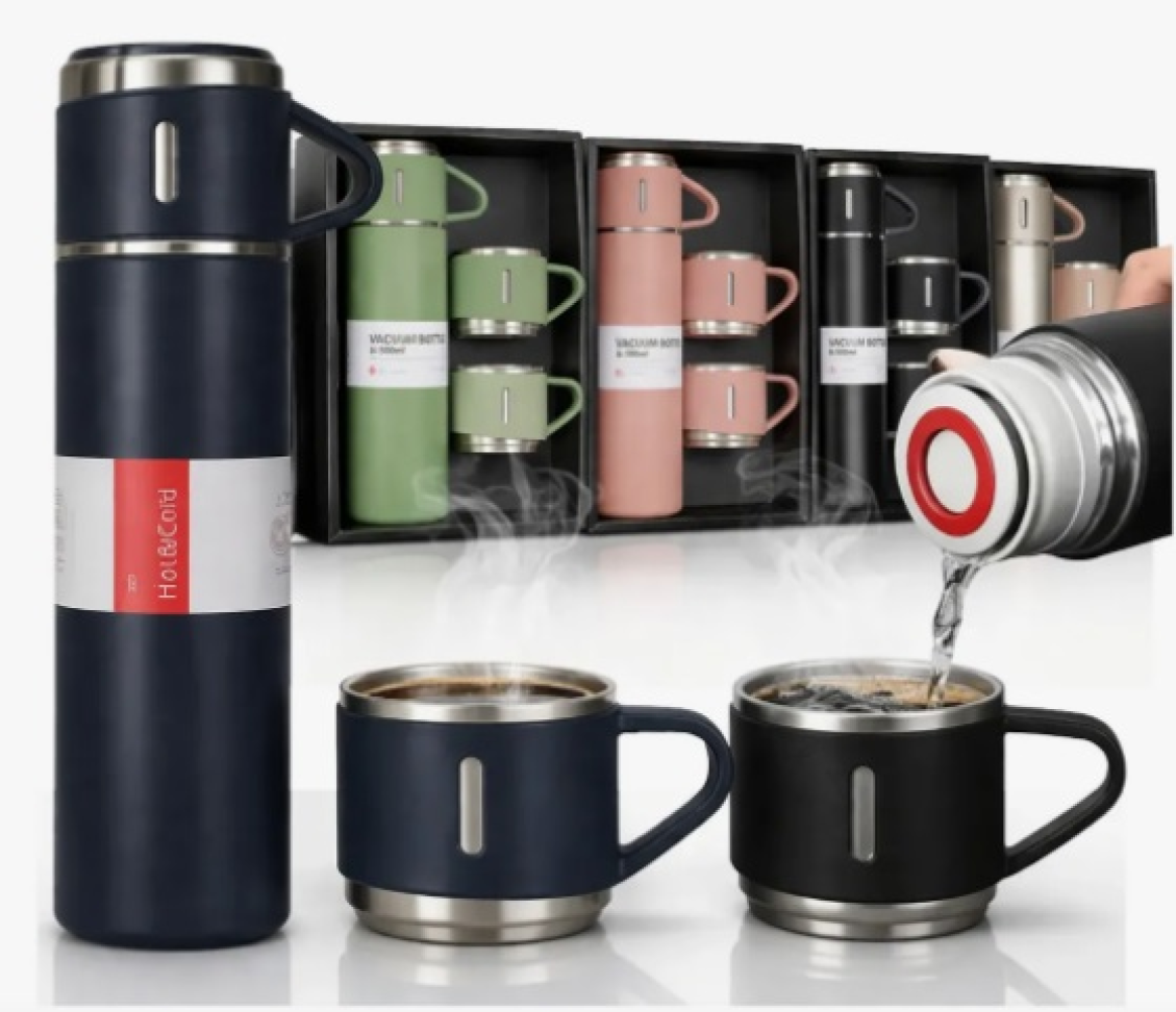 Kit Garrafa Térmica  500ml Vacuum Flask Set C/ 3 Xicaras