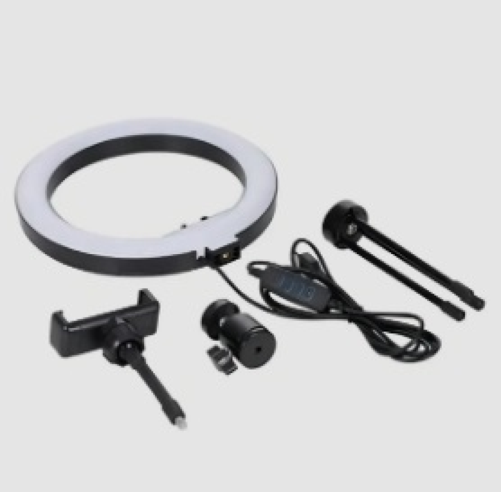 Ring Light 8" com Tripé Mesa 3 Modos de Luz e Suporte Celular USB