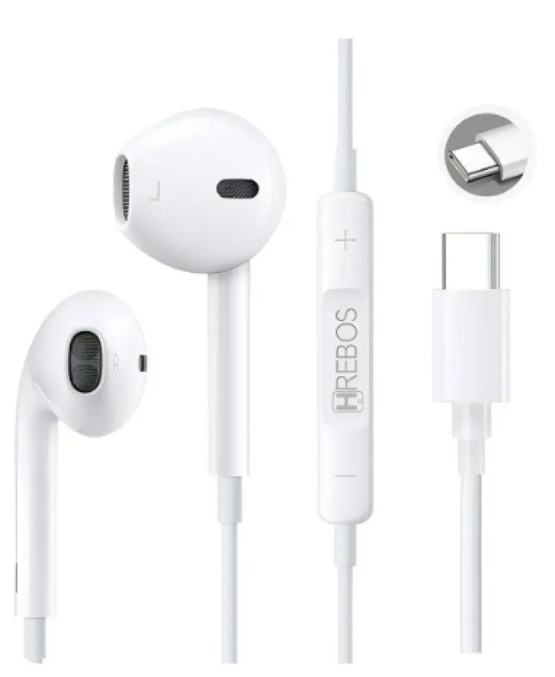 Fone de Ouvido In-ear USB-C Hrebos para Samsung S20 S21 S22 S23 Branco