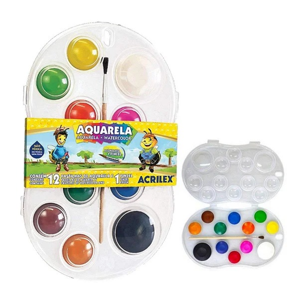 Tinta Aquarela Acrilex 12 cores - Giga Byte Papelaria