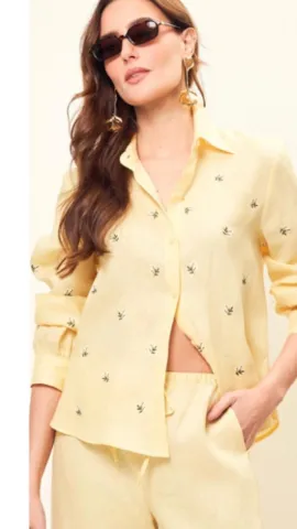 Camisa linho c/bordado