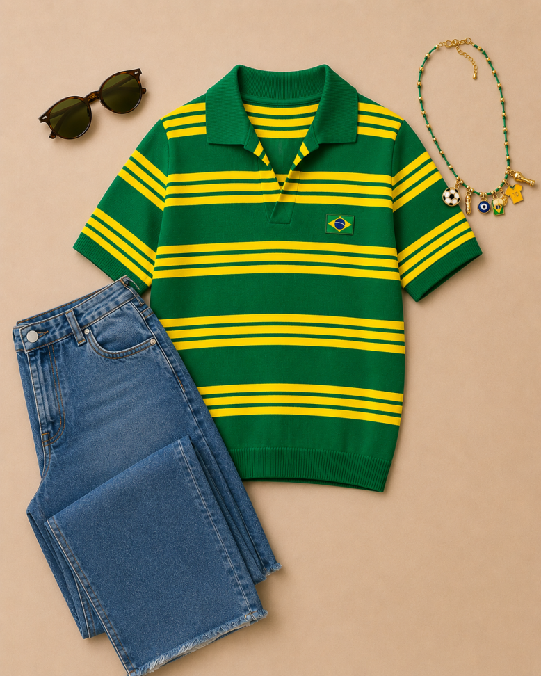Blusa listrada gola polo