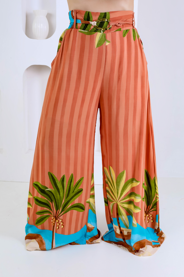 Calça pantalona com cinto