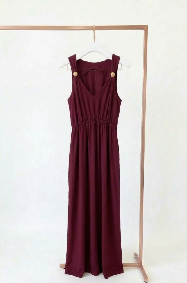 Vestido longo Viscolinho com fivela