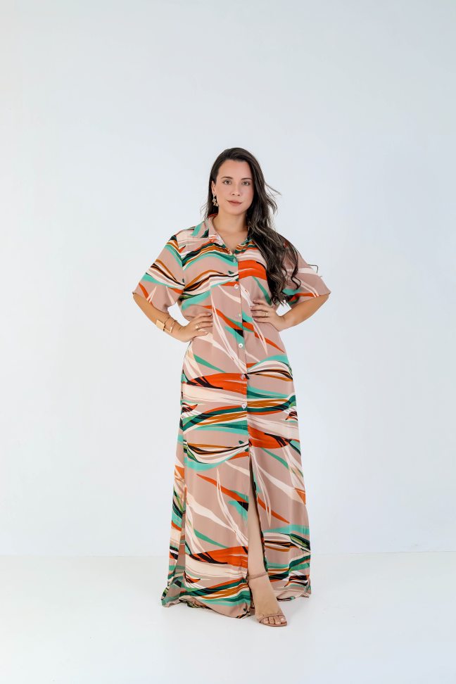 Vestido botão viscolinho premium  Veste até 42/44 Alta saída no atacado