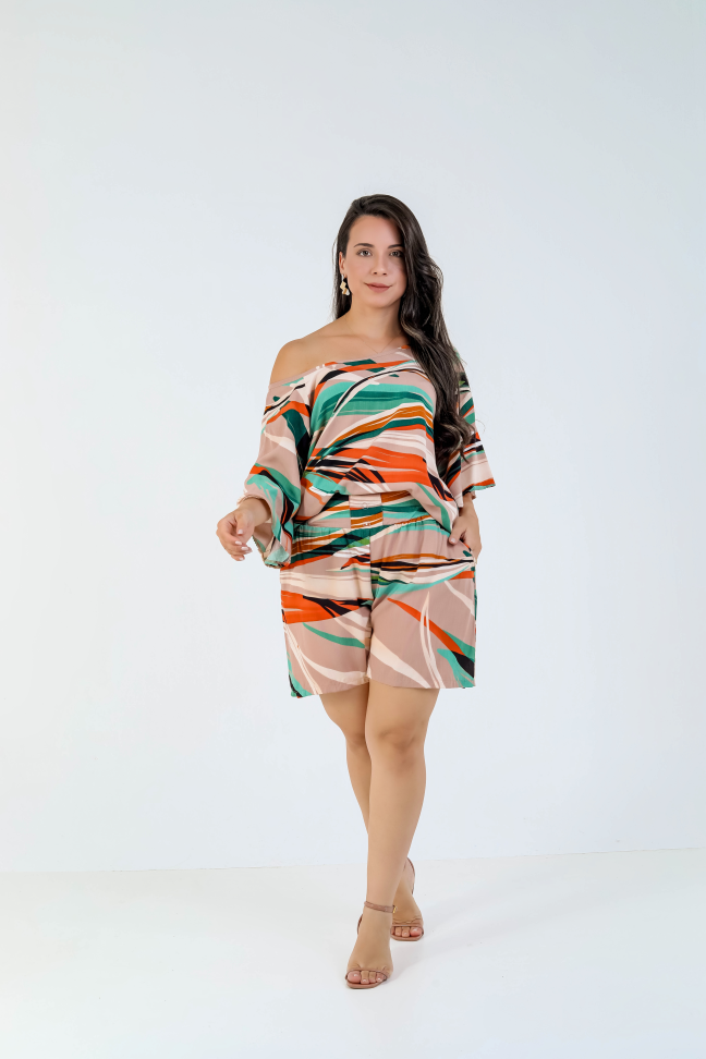 Conjunto short e blusa viscolinho premium Veste até 42 Alta saída no atacado