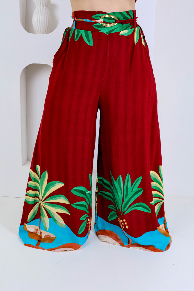 Calça pantalona com cinto