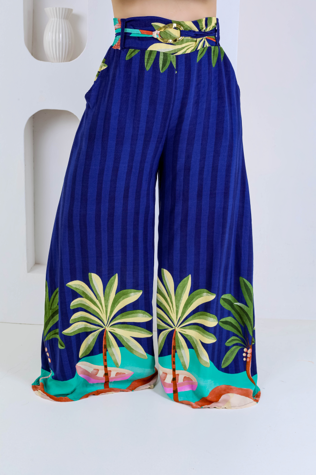Calça pantalona com cinto
