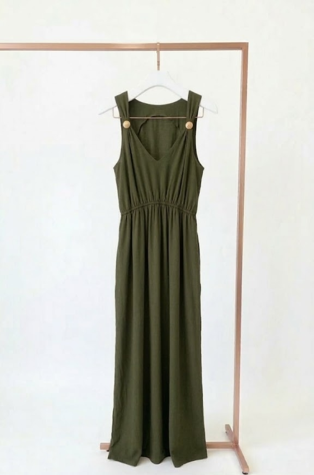 Vestido longo Viscolinho com fivela