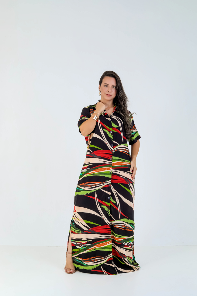 Vestido botão viscolinho premium  Veste até 42/44 Alta saída no atacado