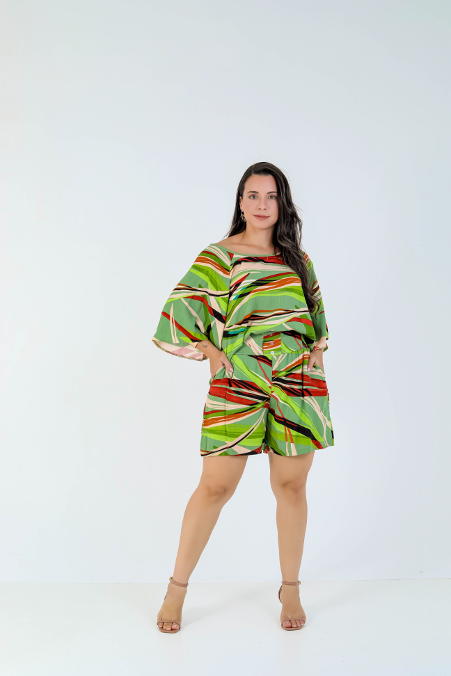 Conjunto short e blusa viscolinho premium Veste até 42 Alta saída no atacado