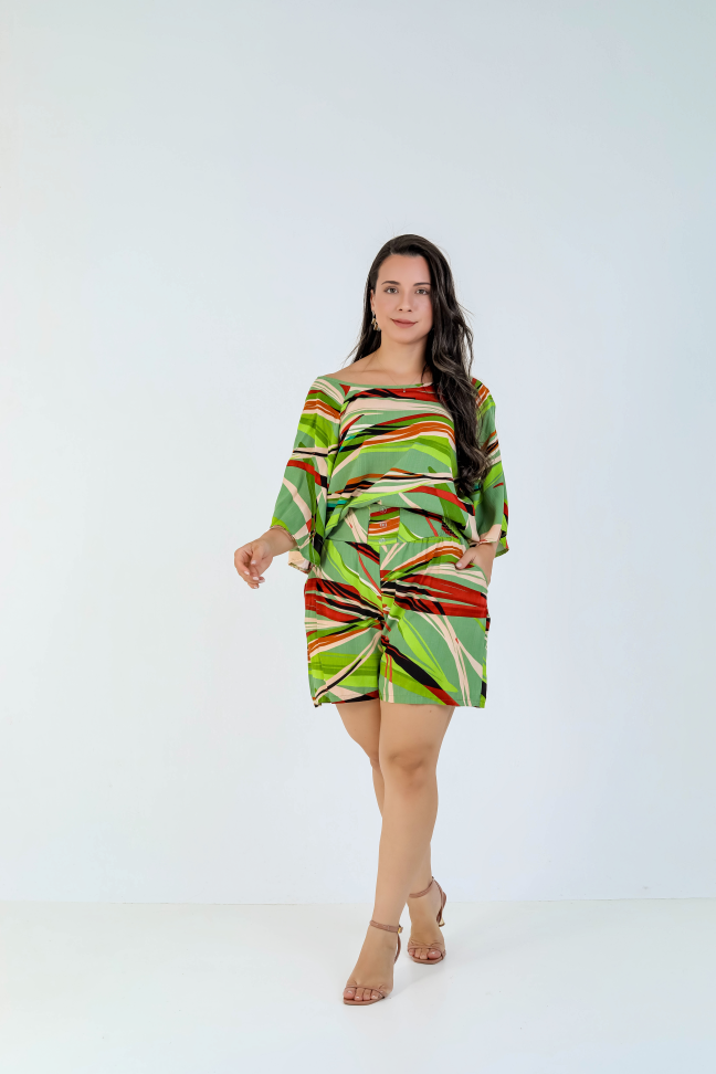 Conjunto short e blusa viscolinho premium Veste até 42 Alta saída no atacado