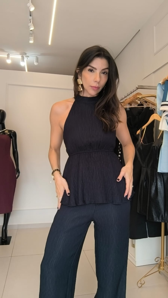 Conjunto de calça   Ruga gola alta
