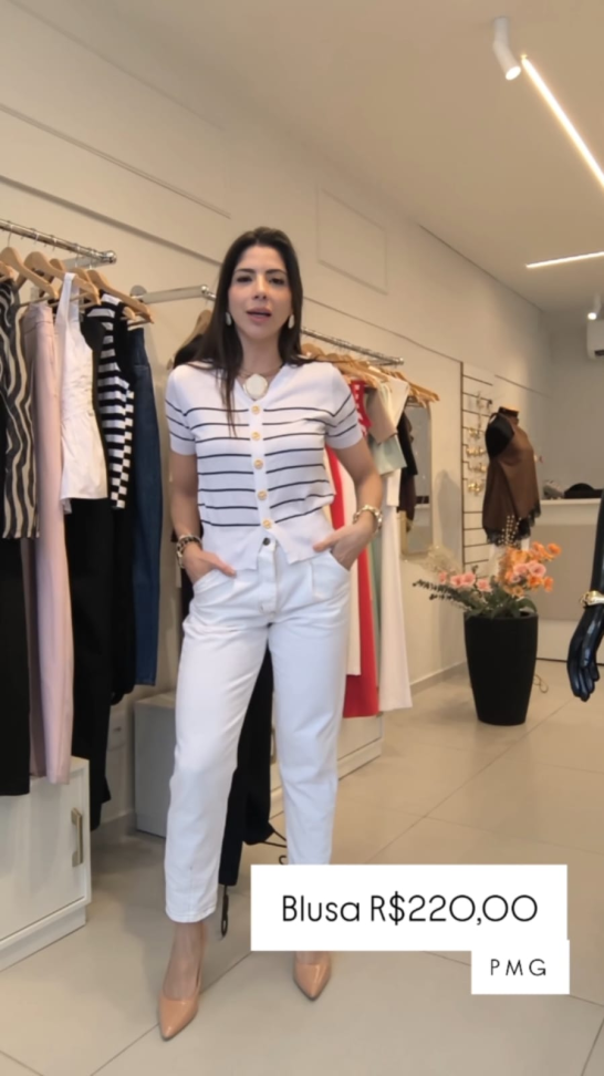 Blusa trico com manga botão naval - #4