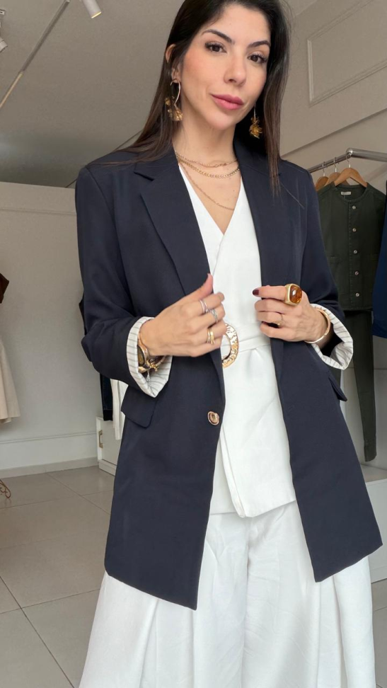 Blazer com bolsos lapela detalhe na manga - #5