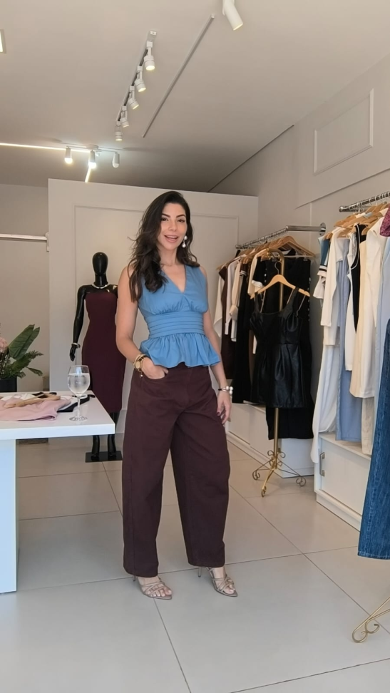 Calça Jeans Barrel cacau