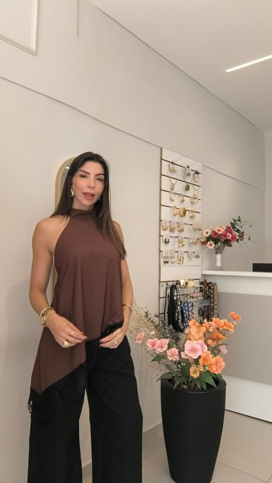 Blusa de seda frente unica com renda - #3