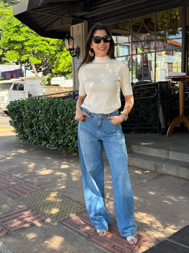 Blusa trico de modal gola alta