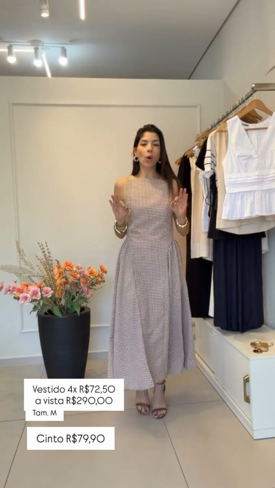 Vestido mid c/ recorte franzido vichy